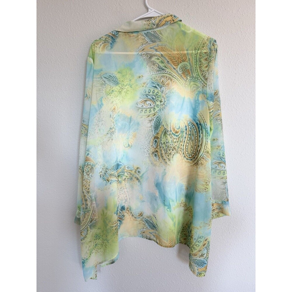 Chico's Sheer Button Up Shirt Womens 2 Long Sleeve Watercolor Floral Paisley - Picture 2 of 4